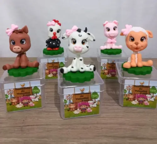 10 Unid Caixinha Acrílico Personalizada Fazendinha Biscuit