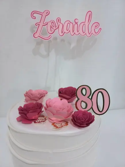 Topo de Bolo Flores 80 Anos