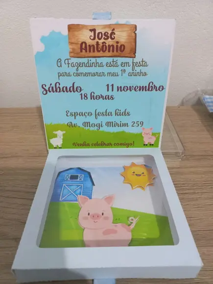 10 Unidades Convite Caixa - Fazendinha