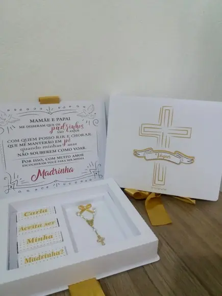 02 Caixas Convite Batismo para Chocolate com Mini Terço