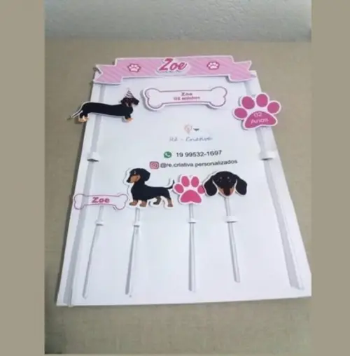 Topo de Bolo - Cachorro Salsicha Rosa