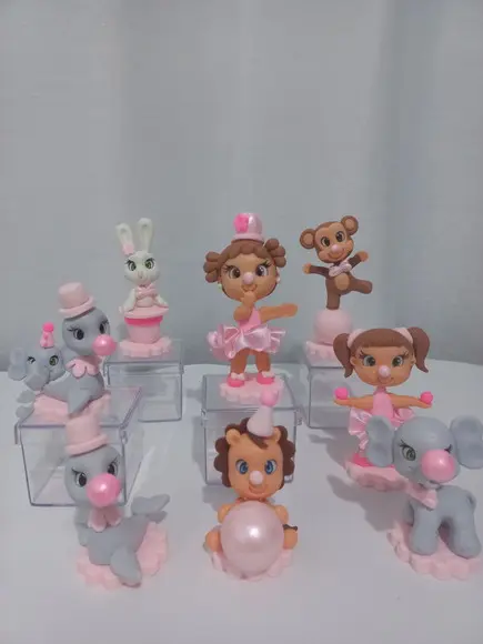 10 Unidades Apliques Circo Rosa em Biscuit
