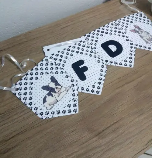 10 Unidades Bandeirolas Personalizadas Bulldog Francês