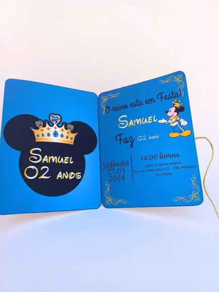 Convite de Aniversário Mickey Realeza 10 Unidades