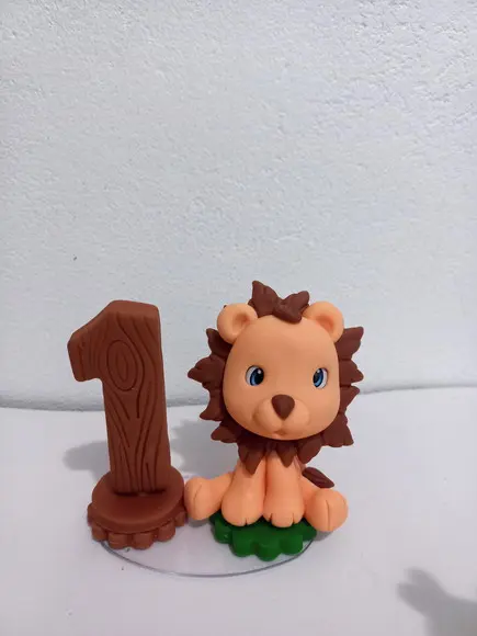 Topo de Bolo Leão Safari em Biscuit