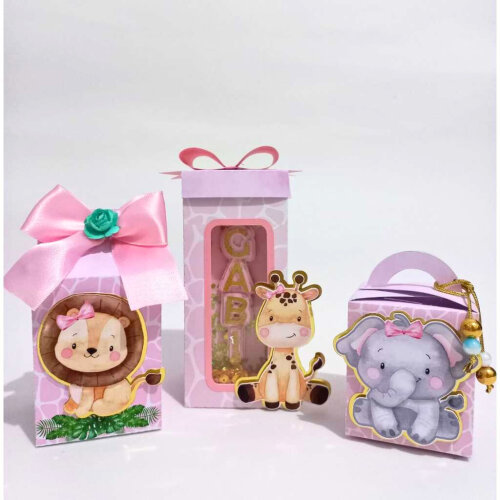 Kit personalizados safari rosa luxo - 10 unidades -lembrancinhas safari menina