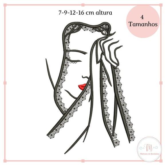 Matriz Bordado Rosto de Mulher Orando (4 Tamanhos)