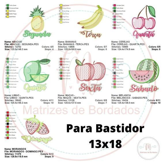 Matriz de Bordado - Frutas e Semanas com Pontos Decorados