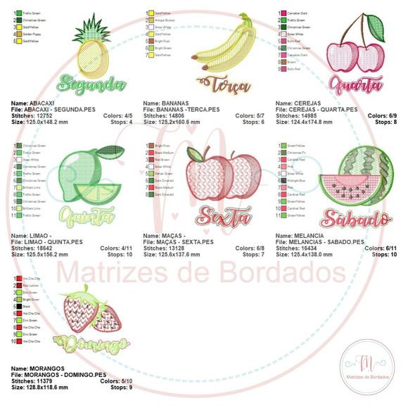 Matriz de Bordado - Semaninha Frutas com Pontos Decorados