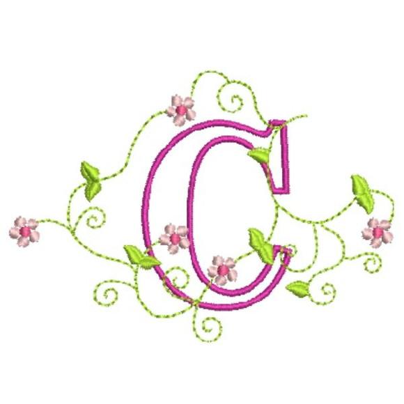 Matriz de Bordado Alfabeto Floral Aplicada