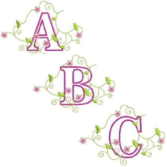 Matriz de Bordado Alfabeto Floral Aplicada