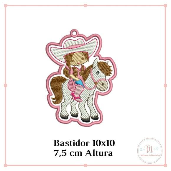 Matriz de Bordado Chaveiro Menina no Cavalo