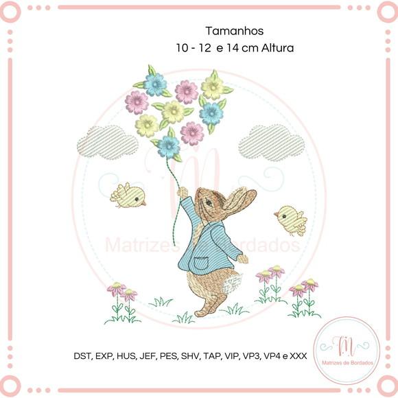 Matriz de Bordado Coelho Balões de Flores