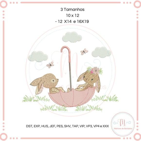 Matriz de Bordado Coelhos no Guarda-chuva