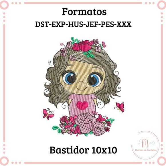 Matriz de Bordado Menina com Flores