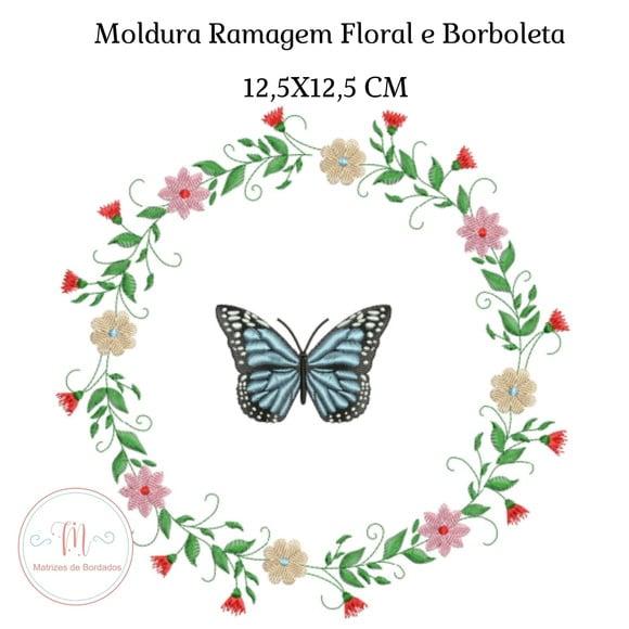 Matriz de Bordado Moldura Floral Borboleta