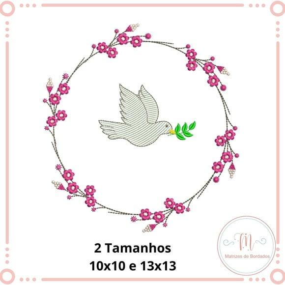 Matriz de Bordado Moldura Floral e Pomba