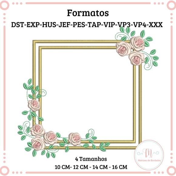 Matriz de Bordado Moldura Quadrada Rosas