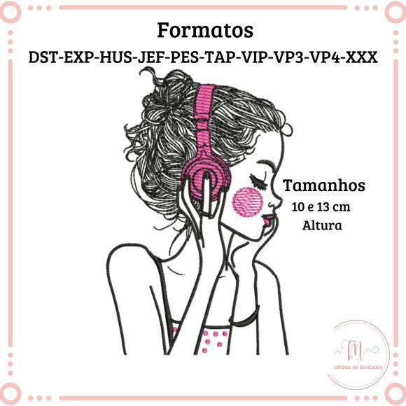 Matriz de Bordado Mulher com Fones