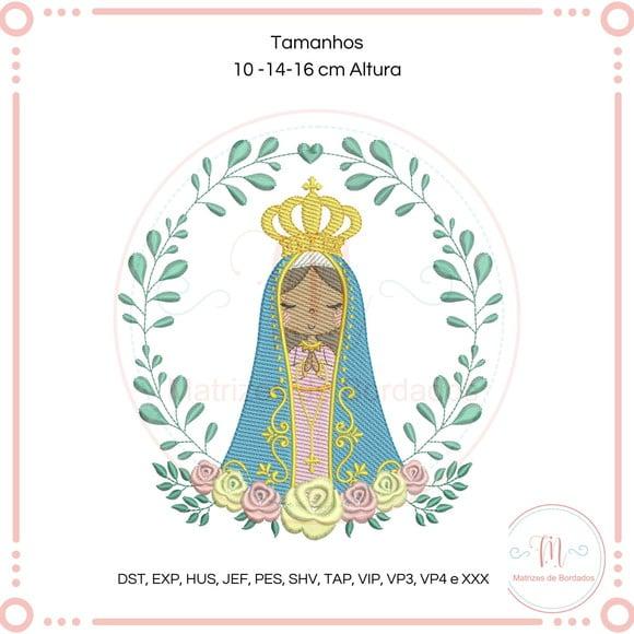 Matriz de Bordado Nossa Senhora Cute Moldura Rosas