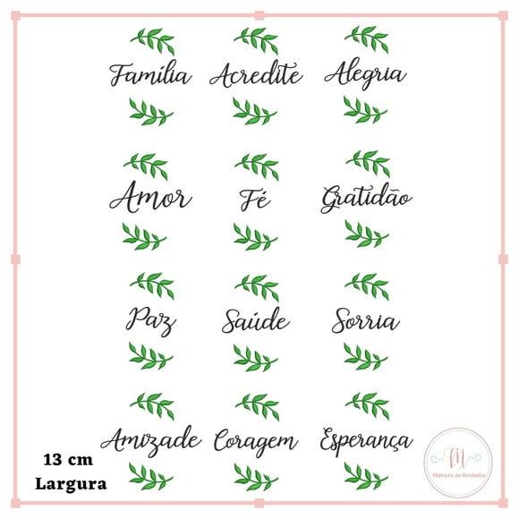 Matriz de Bordado Nomes Motivacionais Folhas