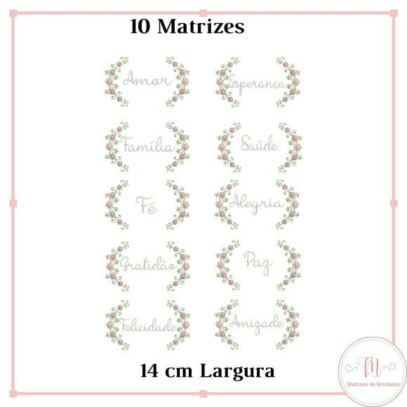 Matriz de Bordado Nomes Motivacionais Moldura Florais