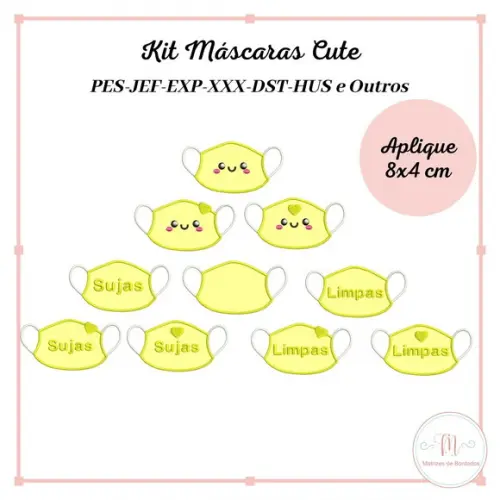 Kit Matrizes de Bordados Máscaras Cute