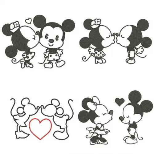 Matriz Bordado 4 Casais Mickey e Minnie Contorno