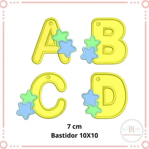 Matriz Bordado Alfabeto Chaveiro 2 Estrelas (Aplique)
