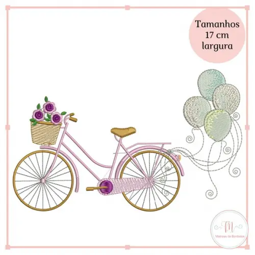 Matriz Bordado Bicicleta Floral com Balões