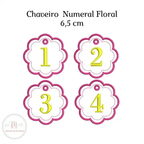 Matriz Bordado Chaveiro Floral Numeral