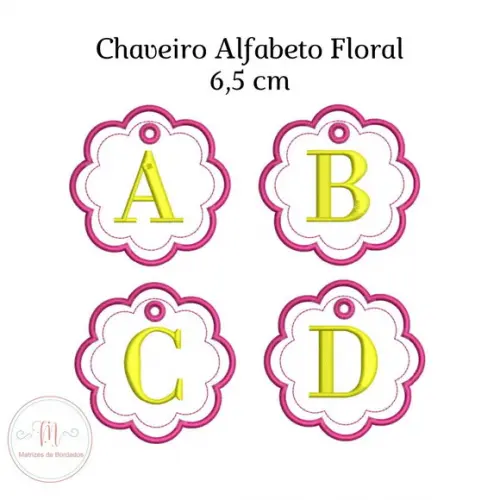 Matriz Bordado Chaveiro Floral Alfabeto