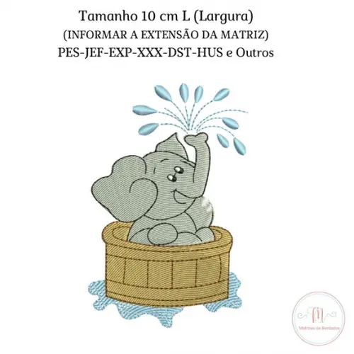 Matriz Bordado Elefante no Banho
