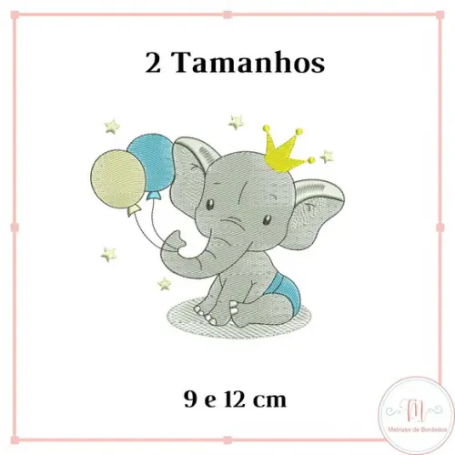 Matriz Bordado Elefante Coroa e Balões