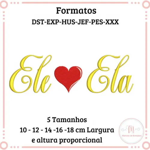 Matriz Bordado Ele - Ela Coração (juntos)