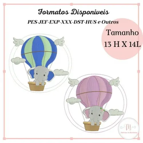 Matriz Bordado Elefante/Elefanta no Balão