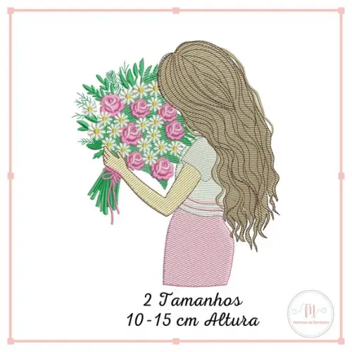 Matriz Bordado Menina Buquê de Flores