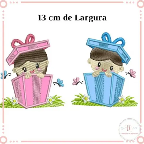 Matriz Bordado Menina e Menina Caixa de Presente (aplique)