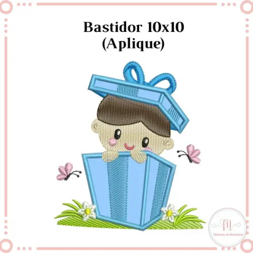 Matriz Bordado Menino em Caixa de Presente (Aplique)