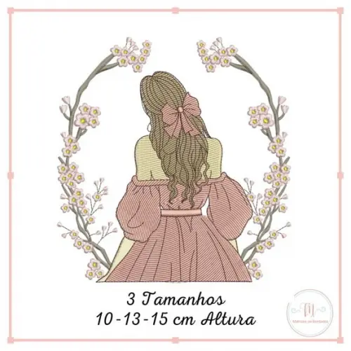 Matriz Bordado Moldura Floral Menina (ponto Leves)