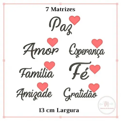 Matriz Bordado Nomes Motivacionais Coração (Aplique Caseado)
