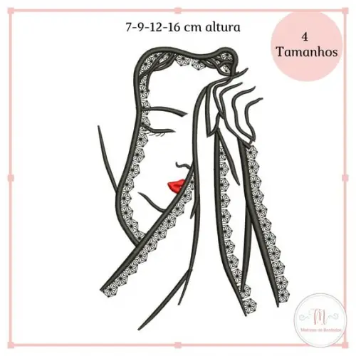 Matriz Bordado Rosto de Mulher Orando (4 Tamanhos)