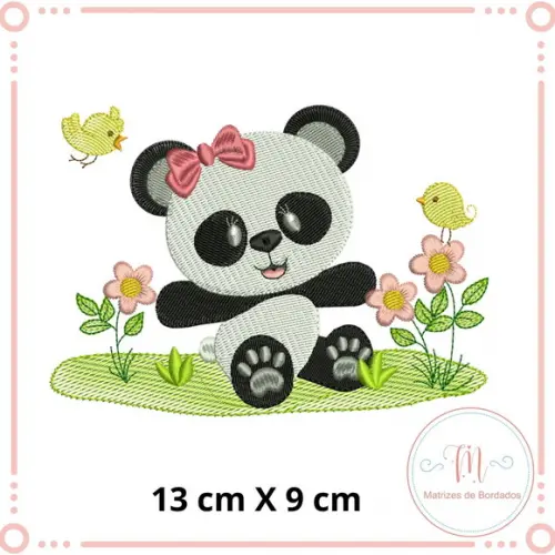 Matriz Bordado Ursinha Panda no Jardim