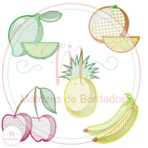 Matriz de Bordado - 10 Frutas com Pontos Decorados