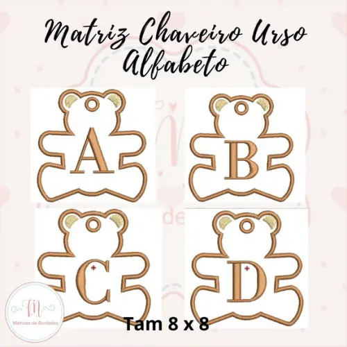 Matriz de Bordado - Chaveiro Urso Alfabeto