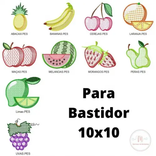 Matriz de Bordado - Frutas e Semanas com Pontos Decorados
