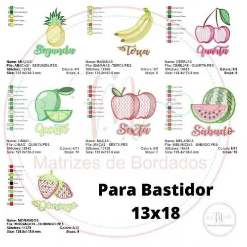 Matriz de Bordado - Frutas e Semanas com Pontos Decorados