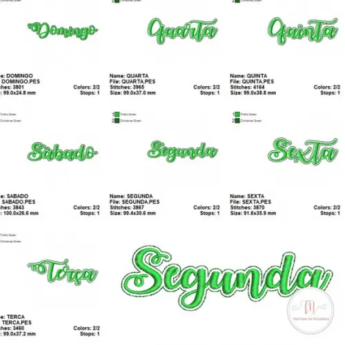 Matriz de Bordado - Nomes das Semanas