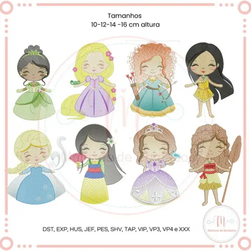 Matriz de Bordado 8 Princesas Cute
