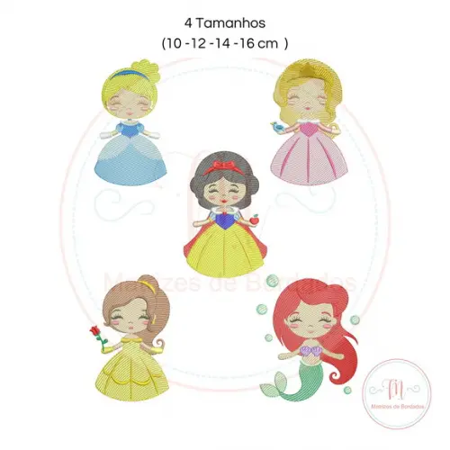 Matriz de Bordado 15 Princesas Cute